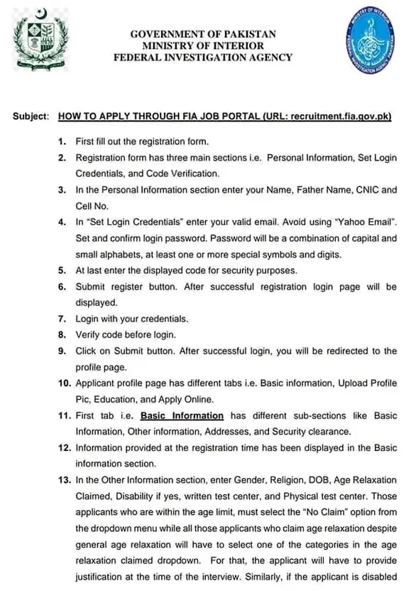 FIA Vacancies 2025 Advertisement