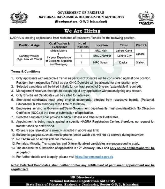 NADRA Jobs 2025 Advertisement